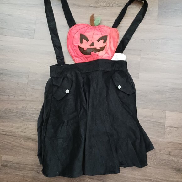 RARE Unique Vintage Black & Orange Jack-O-Lantern Pinafore Coverall Dress 14 - Picture 3 of 7